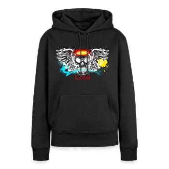 L.Gor stylischer Totenkopf - Frauen Premium Bio Hoodie - Schwarz - Vorne - Julia (174cm)