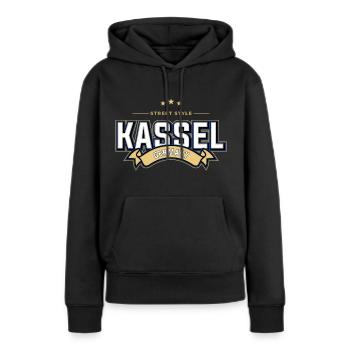 Kassel - Sweat à capuche Premium bio Femme - noir - Devant - Julia (174cm)