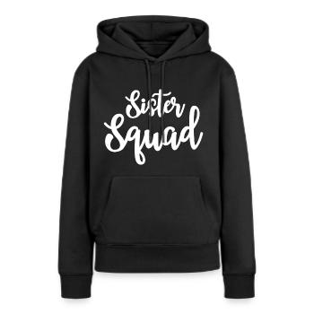 Escouade Sœur - Sweat à capuche Premium bio Femme - noir - Devant - Julia (174cm)