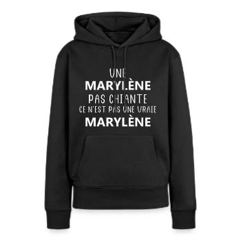 Une pas chiante marylène - Sweat à capuche Premium bio Femme - noir - Devant - Julia (174cm)