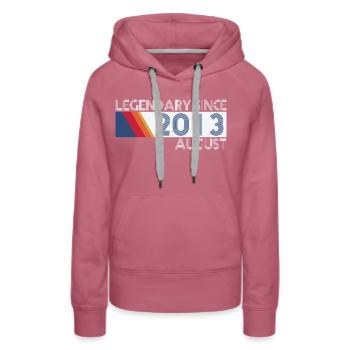 Retro SiFi Legendary depuis août 2013 - Jour de naissance - Sweat à capuche Premium bio Femme - mauve - Devant - Isabella (175cm)