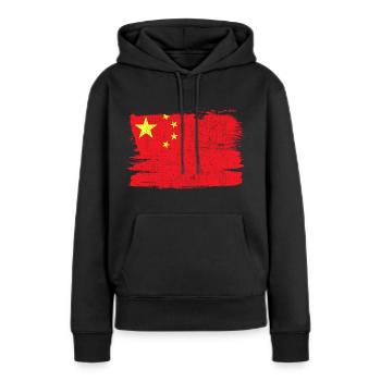 Cina Bandiera China Flagge Frieden Vintage - Frauen Premium Bio Hoodie - Schwarz - Vorne - Julia (174cm)