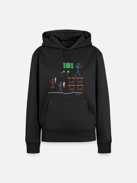 Schulanfang Strichmännnchen, Einschulung Kinder - Frauen Premium Bio Hoodie - Schwarz