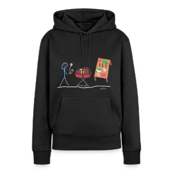 Grillen Strichmännchen Smoker Grillwürstchen Steak - Frauen Premium Bio Hoodie - Schwarz - Vorne - Julia (174cm)
