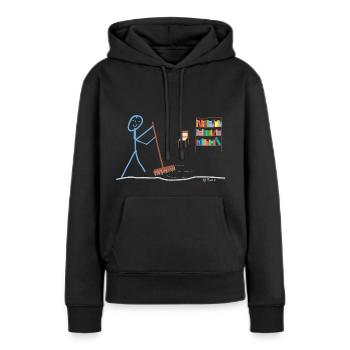 Haushalt Strichmännchen Besen Hausfrau Hausmann - Frauen Premium Bio Hoodie - Schwarz - Vorne - Julia (174cm)