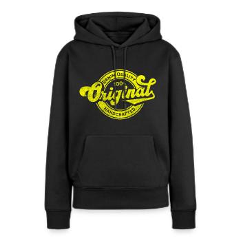 Denim original qualité rétro vintage jaune - Sweat à capuche Premium bio Femme - noir - Devant - Julia (174cm)