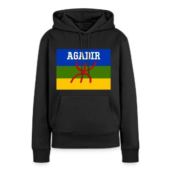 Drapeau Amazigh Ville d'Agadir - Sweat à capuche Premium bio Femme - noir - Devant - Julia (174cm)