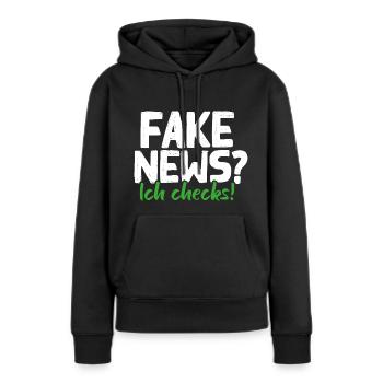 FAKE NEWS | Ich checks! - Frauen Premium Bio Hoodie - Schwarz - Vorne - Julia (174cm)