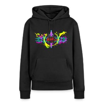 L.Gor Dolch Farbklecks - Frauen Premium Bio Hoodie - Schwarz - Vorne - Julia (174cm)
