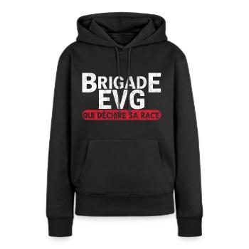 Brigade EVG - cadeau homme EVG humour drôle - Sweat à capuche Premium bio Femme - noir - Devant - Julia (174cm)