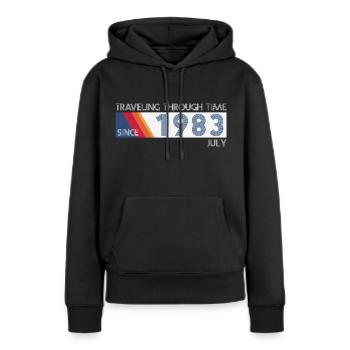 Voyage dans le temps, voyage dans le temps, voyage dans le temps, voyage dans le temps, - Sweat à capuche Premium bio Femme - noir - Devant - Julia (174cm)