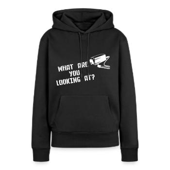 WHAT ARE YOU LOOKING AT CCTV Kamera Street Art - Sweat à capuche Premium bio Femme - noir - Devant - Julia (174cm)