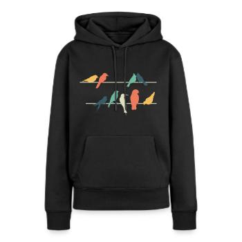 Bunte Vögel auf Drähten sitzend Niedlich Vogel - Frauen Premium Bio Hoodie - Schwarz - Vorne - Julia (174cm)