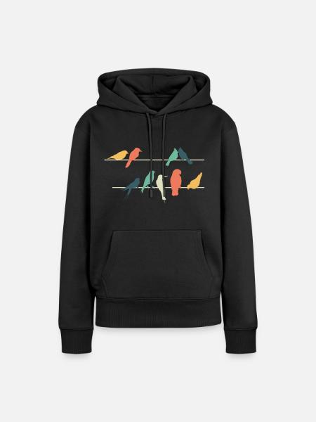 Bunte Vögel auf Drähten sitzend Niedlich Vogel - Frauen Premium Bio Hoodie - Schwarz