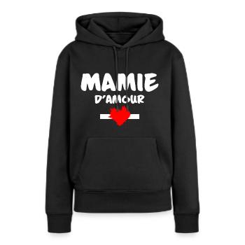 Mamie d'Amour Fête des Grand Mère Mamie Mignonne - Sweat à capuche Premium bio Femme - noir - Devant - Julia (174cm)