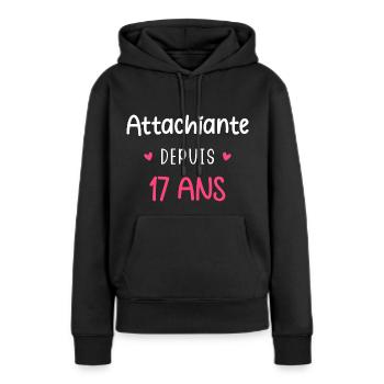 Attachiante depuis 17 ans - Sweat à capuche Premium bio Femme - noir - Devant - Julia (174cm)
