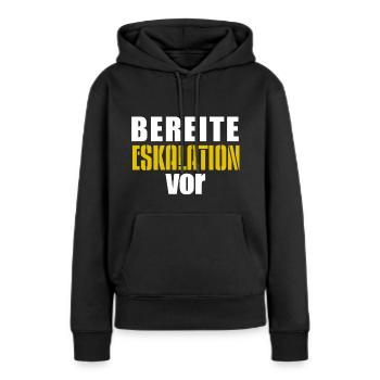 Bereite Eskalation vor, weiß - gelb - Frauen Premium Bio Hoodie - Schwarz - Vorne - Julia (174cm)