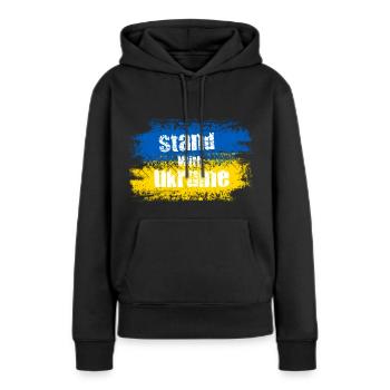 Stand with Ukraine Motiv - Frauen Premium Bio Hoodie - Schwarz - Vorne - Julia (174cm)