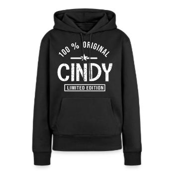 Cindy tshirt personnalisé prénom cindy - Sweat à capuche Premium bio Femme - noir - Devant - Julia (174cm)