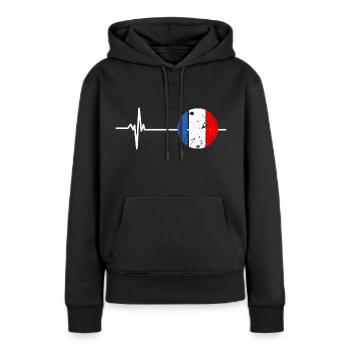 France Battement de Cœur Drapeau Français Fierté - Sweat à capuche Premium bio Femme - noir - Devant - Julia (174cm)