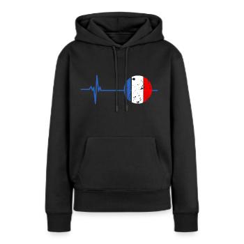 France Battement de Cœur Drapeau Français Fierté - Sweat à capuche Premium bio Femme - noir - Devant - Julia (174cm)