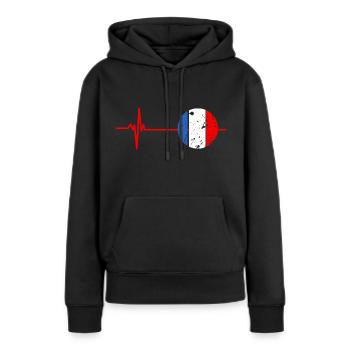 France Battement de Cœur Drapeau Français Fierté - Sweat à capuche Premium bio Femme - noir - Devant - Julia (174cm)