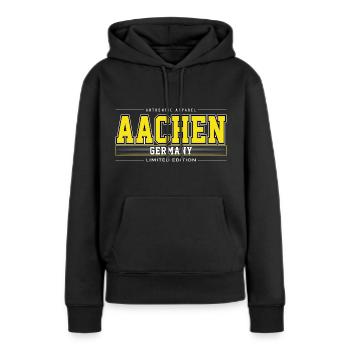Aix-la-Chapelle - Sweat à capuche Premium bio Femme - noir - Devant - Julia (174cm)