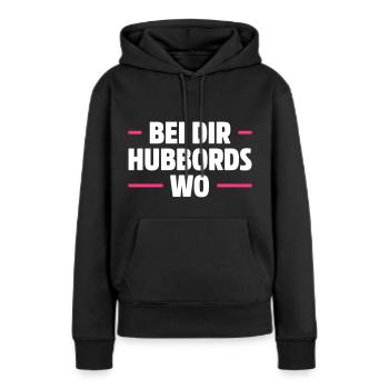 BEI DIR HUBBORDS WO | SÄCHSISCH DIALEKT - Frauen Premium Bio Hoodie - Schwarz - Vorne - Julia (174cm)