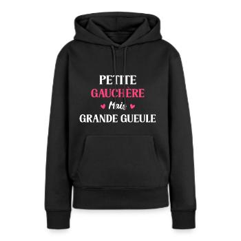 Grande gueule Petite gauchère - Sweat à capuche Premium bio Femme - noir - Devant - Julia (174cm)