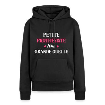 Grande gueule petite Prothésiste - Sweat à capuche Premium bio Femme - noir - Devant - Julia (174cm)