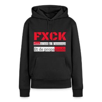 FXCK Les médias - Sweat à capuche Premium bio Femme - noir - Devant - Julia (174cm)