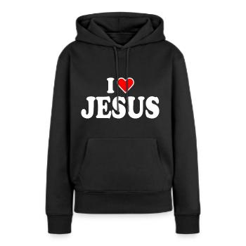 I love jesus - Frauen Premium Bio Hoodie - Schwarz - Vorne - Julia (174cm)