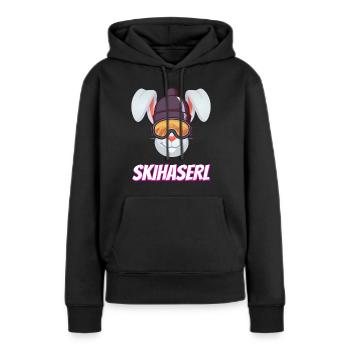 Skihaserl Skisaison Hase mit Skibrille und Mütze - Frauen Premium Bio Hoodie - Schwarz - Vorne - Julia (174cm)