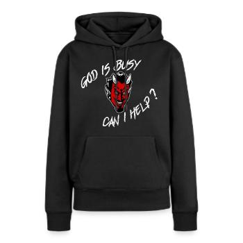 Dieu est occupé Diable Anges Drôles Démons - Sweat à capuche Premium bio Femme - noir - Devant - Julia (174cm)