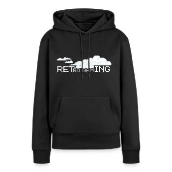 RETRO GAMING nuages pixels - Sweat à capuche Premium bio Femme - noir - Devant - Julia (174cm)