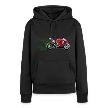 MOTORRADFAHRER PASSIONSBLUMENPFLANZE - Frauen Premium Bio Hoodie - Schwarz - Vorne - Julia (174cm)