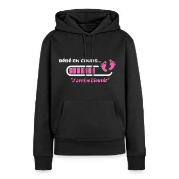Bébé en cours de téléchargement annoncer grossesse - Sweat à capuche Premium bio Femme - noir - Devant - Julia (174cm)