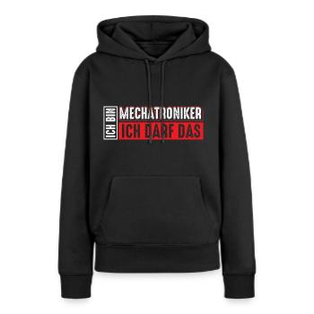 Mechatroniker | Ich bin Mechatroniker ich darf das - Frauen Premium Bio Hoodie - Schwarz - Vorne - Julia (174cm)