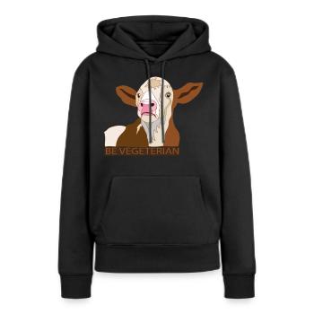 Kalb Be Vegetarian - Frauen Premium Bio Hoodie - Schwarz - Vorne - Julia (174cm)