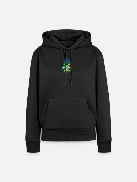 Löwenkopf mit Pfauenfedernkunst - Frauen Premium Bio Hoodie - Schwarz