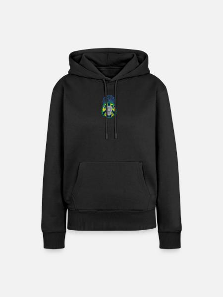 Löwenkopf mit Pfauenfedernkunst - Frauen Premium Bio Hoodie - Schwarz