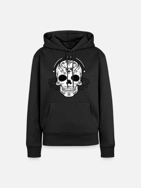 Totenkopf mit Herz - Frauen Premium Bio Hoodie - Schwarz