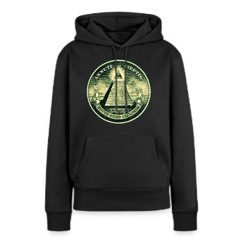 Allsehendes Auge Gottes - Pyramide - Dollar - USA - Frauen Premium Bio Hoodie - Schwarz - Vorne - Julia (174cm)