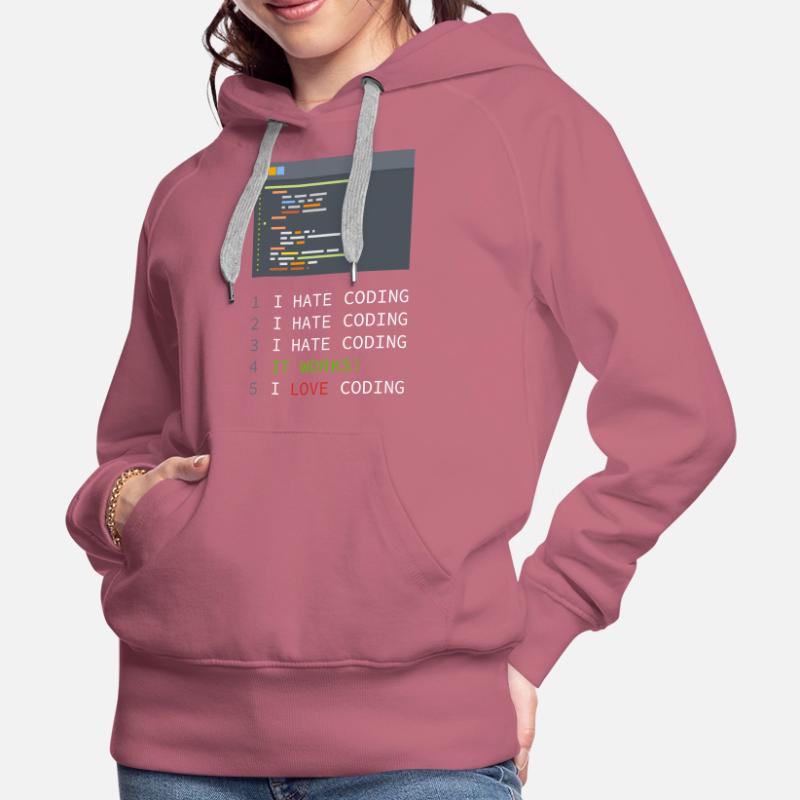 I love Coding! Programmierer, Nerds, Computer Frauen Premium Bio Hoodie