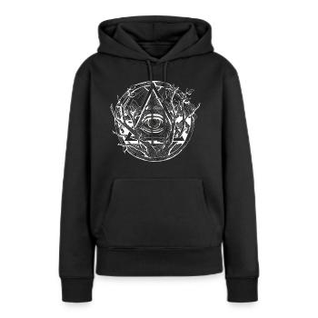 L’œil | Oeil providentiel - Sweat à capuche Premium bio Femme - noir - Devant - Julia (174cm)