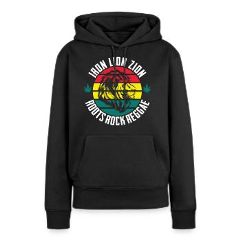 IRON LION ZION, ROOTS ROCK REGGAE, Marley, Rasta - Sweat à capuche Premium bio Femme - noir - Devant - Julia (174cm)