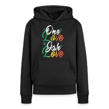 one love jah love, reggae, rastafarian, marley - Sweat à capuche Premium bio Femme - noir - Devant - Julia (174cm)