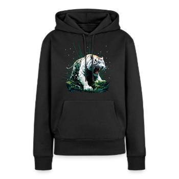 Weißer wütender brüllender Tiger im Dschungel - Frauen Premium Bio Hoodie - Schwarz - Vorne - Julia (174cm)