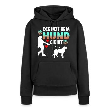 Die mit dem Hund geht - Frauen Premium Bio Hoodie - Schwarz - Vorne - Julia (174cm)
