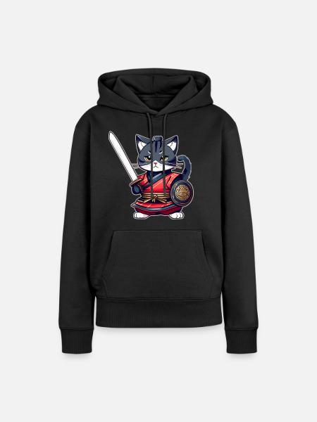 Niedliche Samurai Katze - Frauen Premium Bio Hoodie - Schwarz
